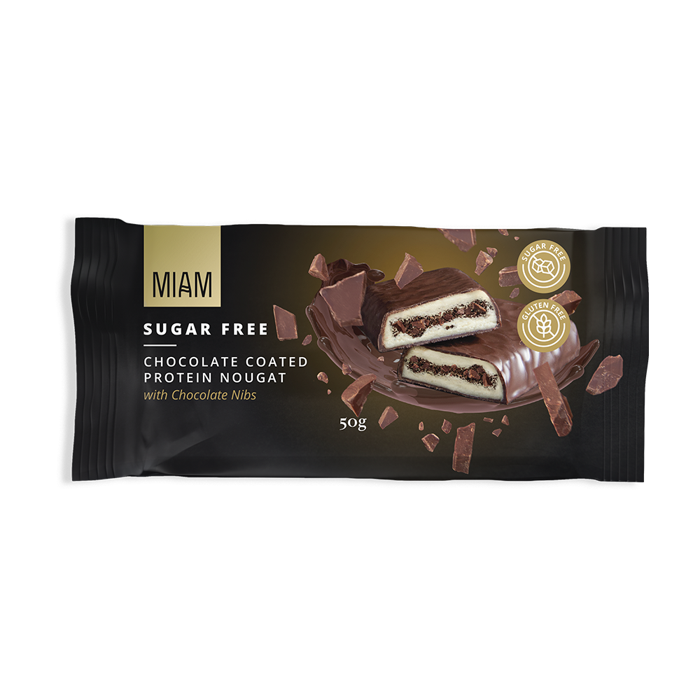 COATED PROTEIN NOUGAT WITH CHOCOLATE NIBS - 16 BARS (50G)