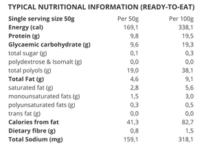 COATED PROTEIN NOUGAT WITH CHOCOLATE NIBS - 16 BARS (50G)
